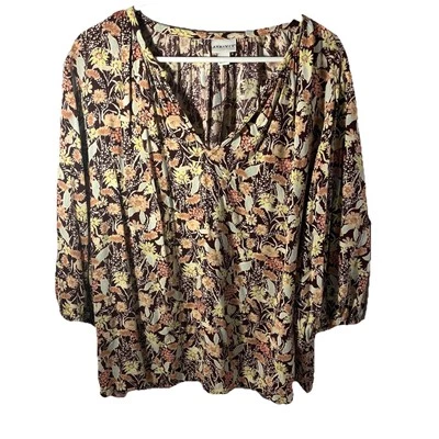 Top de mujer Ava & Viv con cuello en V talla 2XL estampado floral 100 % rayón elástico mangas 3/4 Foto 1 de 3