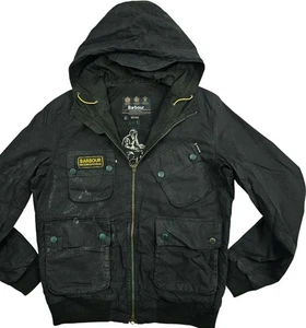 *HOT Men BARBOUR INTERNATIONAL GLANTON BOMBER HOOD BLACK WAXED Jacket L (*Fit M) - Picture 1 of 19