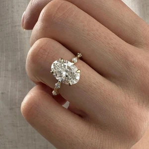 Lab Grown 3 Carat Oval E VVS2 IGI Certified Diamond Hidden Halo Engagement Ring - Picture 1 of 11