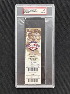 Yankees vs Cardinals Roger Clemens 2003 300 W y boleto completo de 4000 K PSA 7 casi nuevo Foto 1 de 2