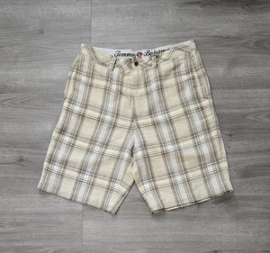 Tommy Bahama Pantalones Cortos Hombres 34 Beige Cuadros Chino Lino Seda Paraíso Nación Vacaciones - Imagen 1 de 9
