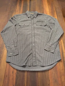 Harley Davidson Large Tall Button Down Hemd grau schwarz Streifen bestickt - Bild 1 von 12