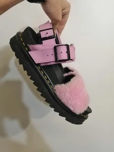 Dr. Martens Voss Fluffy Women's Leather Fur Sandals Sz 8 - Picture 1 of 16