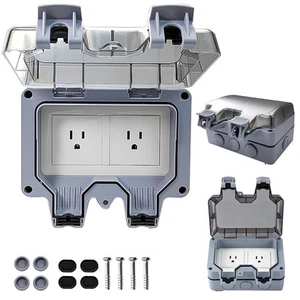 2-Gang Outdoor Electrical Outlet, 15A 110-250V Weatherproof Outdoor Socket, I... - Picture 1 of 7