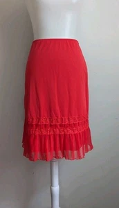 Vintage 60s Red Petticoat Half Slip Skirt Sheer Lace Trim Double Nylon USA XS - Picture 1 of 11