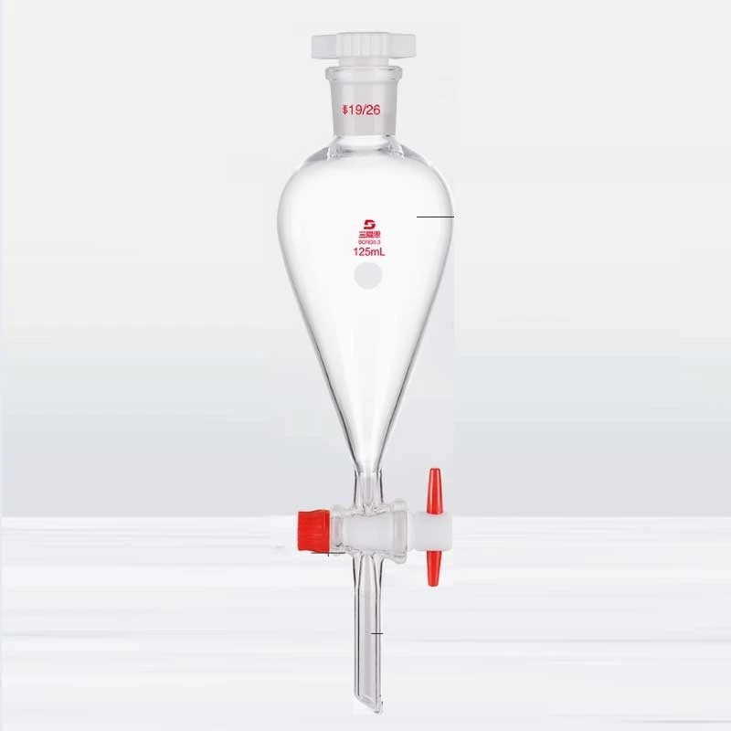 125ml Transparent Separating Funnel with PTFE Piston Stopcock Lab Glassware - Image 1 of 1