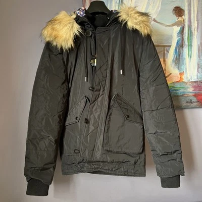 Robert Graham Sz L Hooded Puffer Black Multicolor Lining Jacket Parka Coat Man's - Image 1 of 4