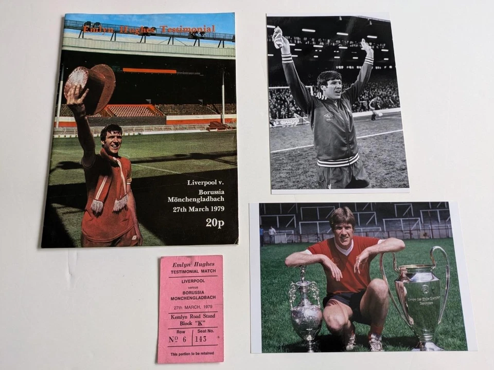 LIVERPOOL FC LEGEND EMLYN HUGHES 1979 TESTIMONIAL PROGRAMME + TICKET + PHOTOS - Image 1 of 1