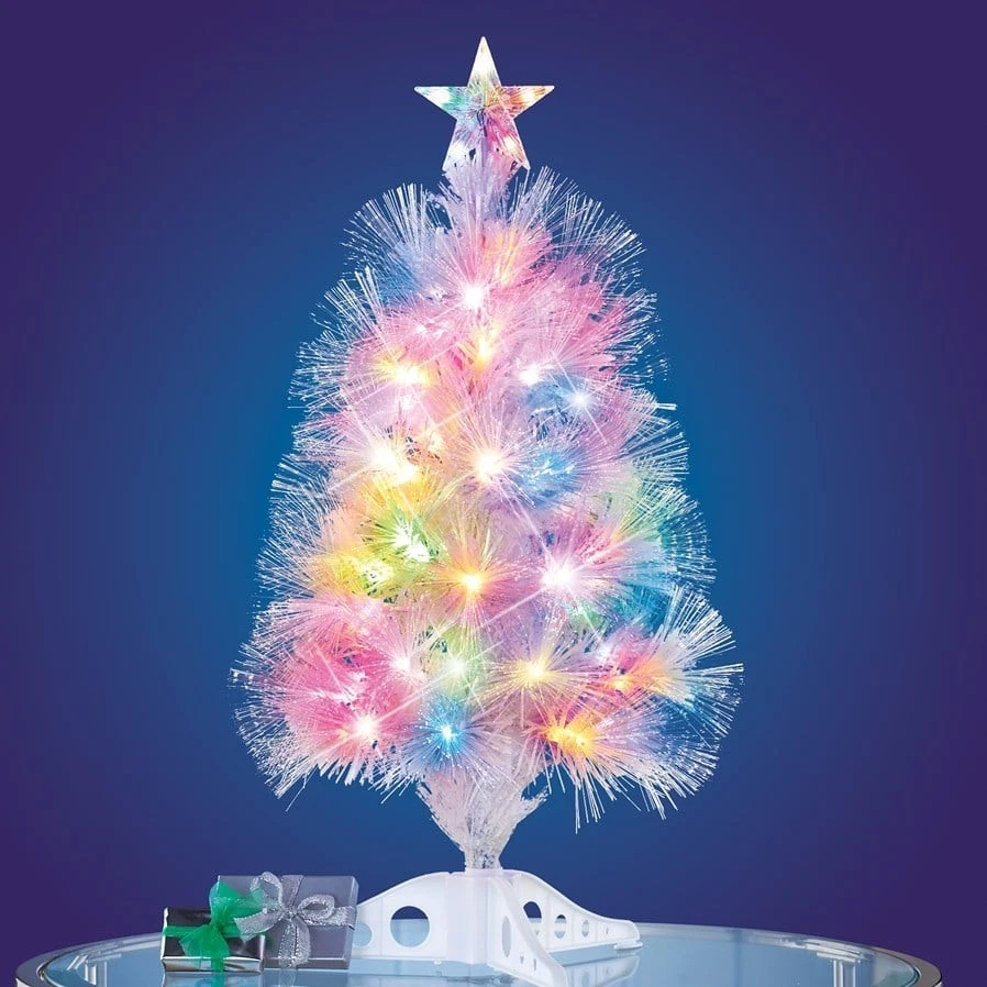 Árbol de Navidad de mesa iluminado de fibra óptica que cambia de color blanco de 2 pies con estrella Foto 1 de 1