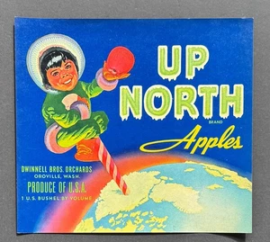 Up North Brand Äpfel Vintage Obstkiste Etikett - Oroville WA - 9x10 - Top - Bild 1 von 2