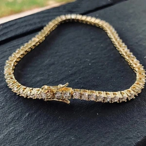 14k Yellow Gold Women's Anniversary Natural Diamond Certified Tennis Bracelet - Picture 1 of 13