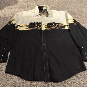 Vintage Roper Western Lightning Cowboy Hemd Knopfleiste schwarz hellbraun Größe L Perlen Druckknopf - Bild 1 von 7