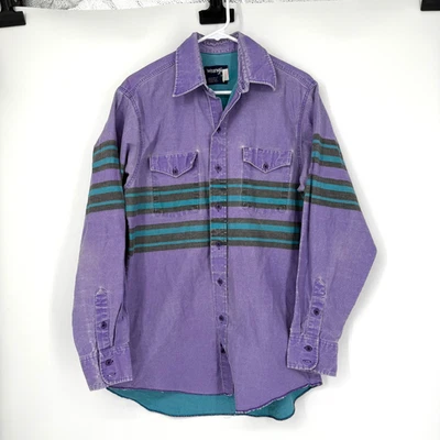 Vintage Wrangler Brushpopper Púrpura Rayas Abotonadas 16-34 X Largo Vaquero EE. UU. Foto 1 de 4