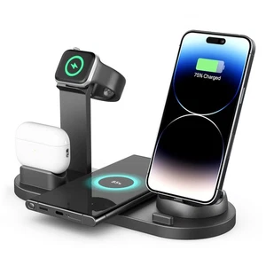 6In1 Fast Wireless Charger Stand Charging Dock Station for iPhone/AirPods/iWatch - Picture 1 of 12