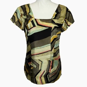Thakoon 100% Silk Abstract Print Square Neck Blouse Size 4 Artsy Luxury Casual - Picture 1 of 11