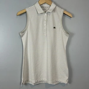 Peter Millar Damen ärmelloses Poloshirt Größe Small beige gestreift Eichenbaumwappen - Bild 1 von 10