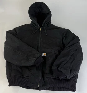 Vintage Carhartt Jacke schwarz Kapuze Canvas Stepp gefüttert RN 14806 MADE in USA J140 - Bild 1 von 6