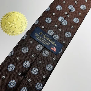 Brooks Brothers moderne braune gewebte Seidenkrawatte mit blauen & silbernen Medaillons 60 x 3,25 Zoll - Bild 1 von 9