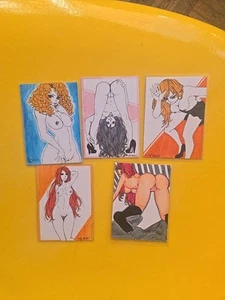 5 ACEO Original Art Trading Cards Sexy Nudes Signed By Artist In 2015 - Picture 1 of 7