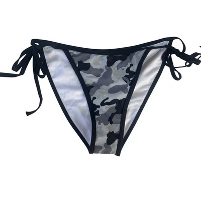 Camo Print Bikini Bottoms Side Ties Womens Medium Black Gray New - Image 1 of 4