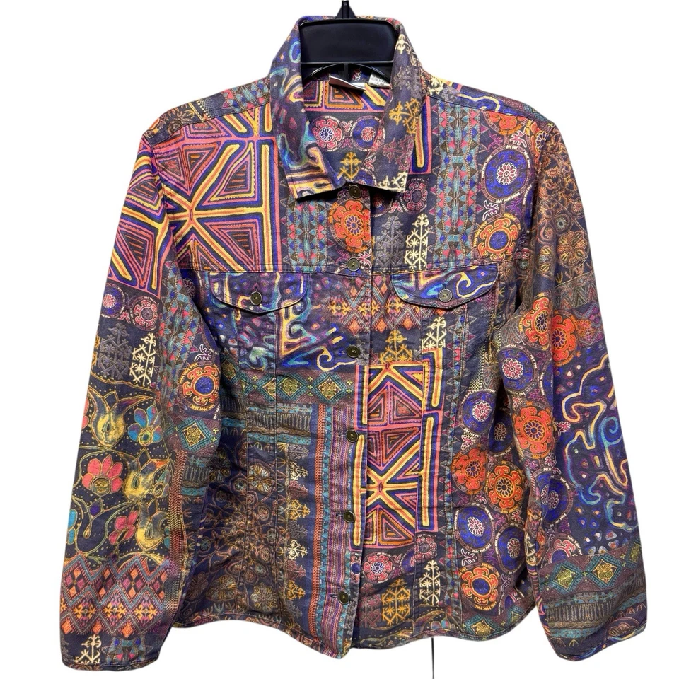 Vintage Chicos Patchwork Jacket Womens Size 2 Artsy Boho Coat Tapestry Floral - Image 1 of 4