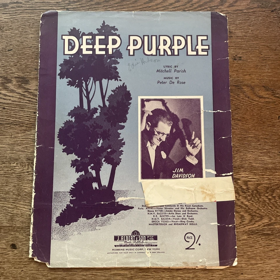 Deep Purple - Parish & De Rose - Rare 1939 Sheet Music - Jim Davidson - Image 1 of 1