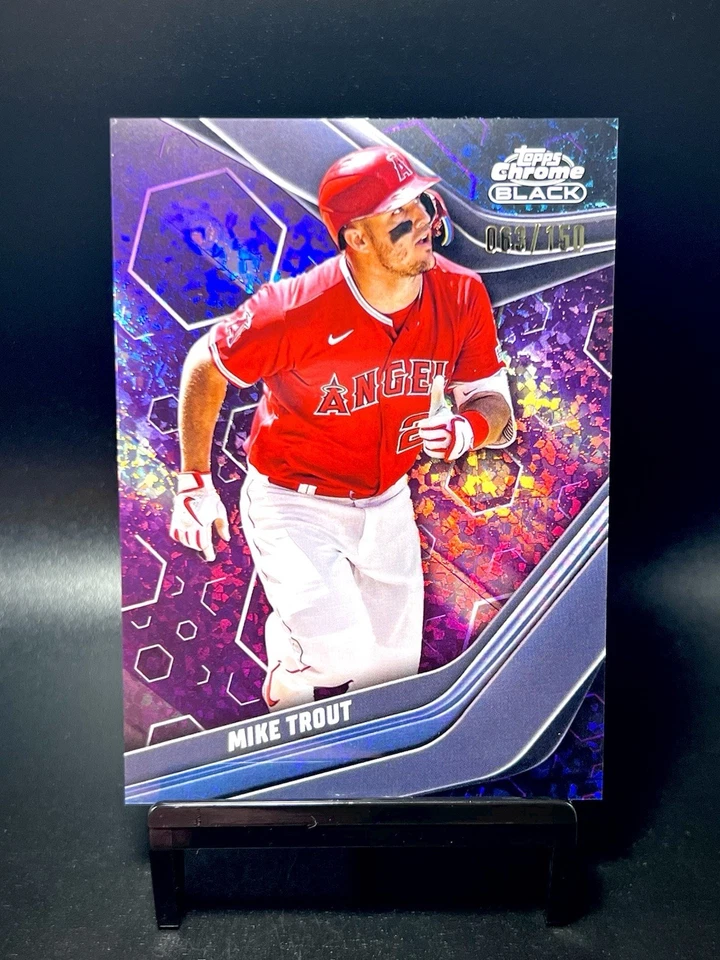2023 Topps Chrome Black #100 Mike Trout PURPLE MINI-DIAMOND /150 Angels - Image 1 of 2