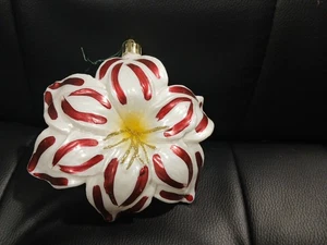 Decorazione natalizia vintage a forma di Poinsettia bianca e rossa alta 5" - Foto 1 di 7