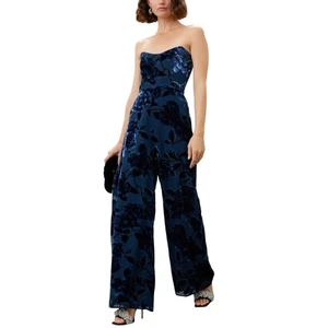 Tuta bustier Hutch blu velluto taglia 10 gamba larga cocktail party designer $319 - Foto 1 di 9