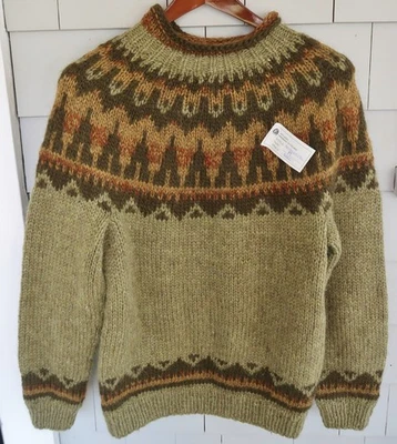 SUÉTER DE LANA VERDE TEJIDO A MANO ASOCIACIÓN DE ISLANDIA - Fair Isle, talla MED, nuevo Foto 1 de 4