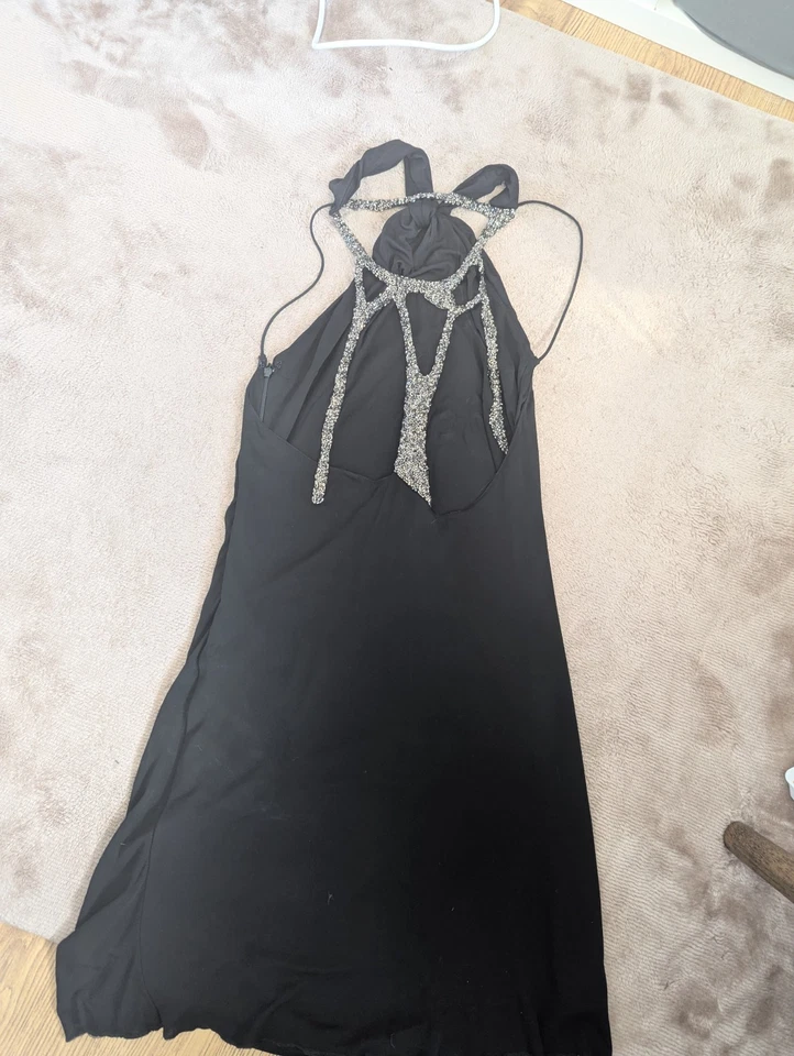 Impresionante Vestido Corto Patrizia Pepe Negro Espalda Abierta Cuello Alto Talla 8-10  Foto 1 de 4