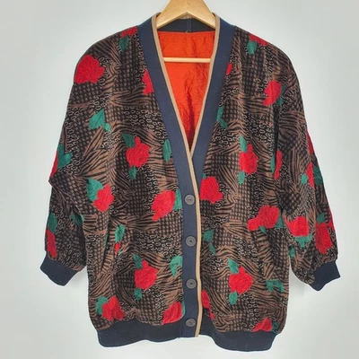 Chaqueta Bomber De Colección Años 90 Hecha a Mano Terciopelo Estampado Animal Rosa Floral Grannycore Talla XL Foto 1 de 4