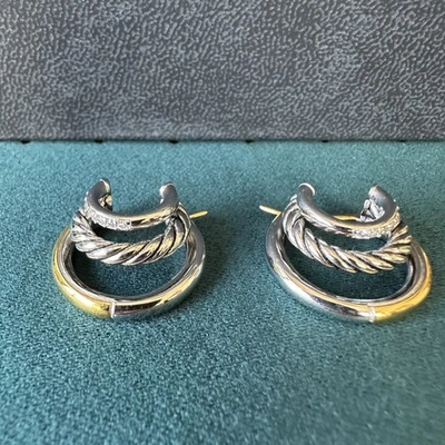 Brincos de argola David Yurman prata esterlina ouro amarelo 14k puro-sangue com cabo - Imagem 1 de 4