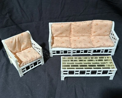 VTG Multi-Toys Barbie Patio Furniture / White Rattan + Cushions / 1985 - Image 1 of 2