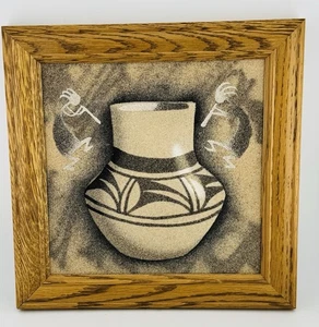 Authentisches Navajo Sandgemälde von Herman Tyler Jr. Iikáh Kunst 10x10" gerahmt - Bild 1 von 5
