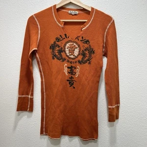 Lucky Brand Waffle Knit Henley Asian Boho Contrast Stitch Women’s Small 90s Y2K - Picture 1 of 6