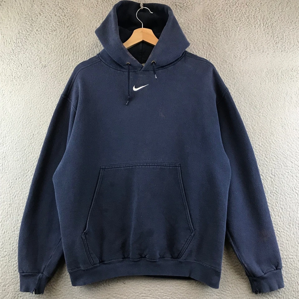 Sudadera con Capucha Nike Center Swoosh Vintage Años 90 Azul Marino Mini Cuadros Bordada M Foto 1 de 4
