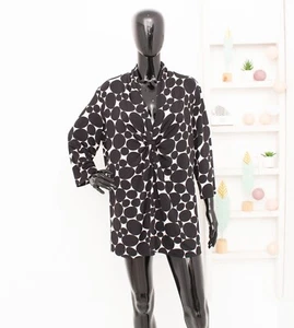 Marina Rinaldi Blouse Black White Polka Dots Monochorme Gathered Shirt Size L - Picture 1 of 10