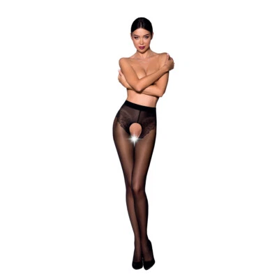 Ouvert-Strumpfhose in schwarz transparent elastisch gemustert sexy S M L XL - Bild 1 von 2