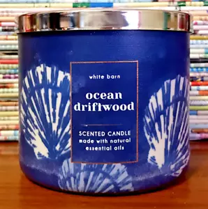 OCEAN DRIFTWOOD CANDLE LARGE 14.5oz 3 wick Bath Body Works BLUE SEASHELL - Picture 1 of 2