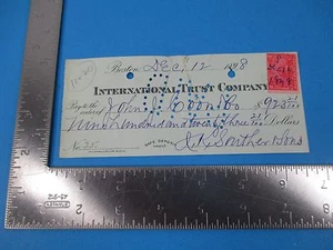 Antik 1898 J. K. Southher & Sons Scheck mit Steuerstempel Coon Co Brauerei Bier S1165 - Bild 1 von 1