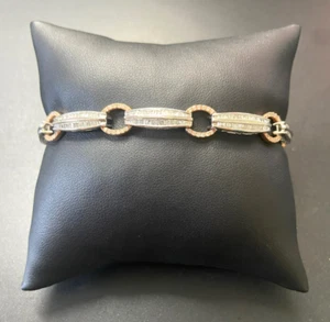 10k Two-tone est.3.5ct tw Baguette Round Diamond Circle Link Bracelet 7.5" 12.6g - Picture 1 of 17