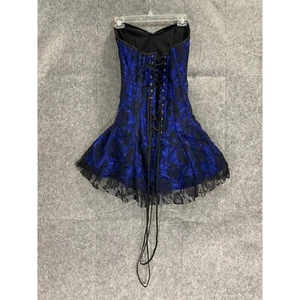 Abito Corsetto Margherita Blu Raso/Nero Pizzo Floreale Regolabile Lacci | M - Foto 1 di 8