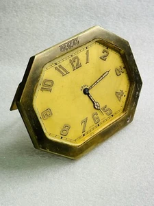 old Brass DOXA WATCH SWISS 8 Days 15 JEWEL 5 Adjustments TRAVEL CLOCK works nice - Picture 1 of 12