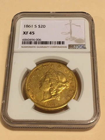1861-S XF45 NGC Liberty Double Eagle $20 Gold Coin very nice appeal (no PCGS) Cover