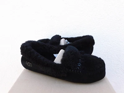 ZAPATILLAS MOCASÍN UGG NEGRAS ANSLEY UGG TRENZA PIEL DE OVEJA, MUJER US 6/ EUR 37 ~NUEVAS Foto 1 de 4