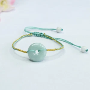 Women's Natural A Grade Jadeite Beacelets 17mm Lucky Circle Knitted Bracelet - Picture 1 of 6