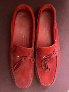 Thomas Dean Red Suede Italian Driver Moccasin Shoe - 44.5 EU - 11.5 US - Picture 1 of 10
