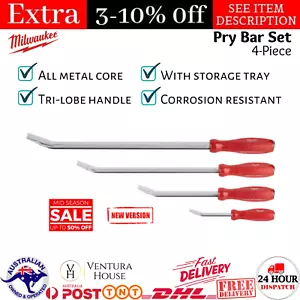 Milwaukee 48229214 4pce Pry Bar Set All Metal Ergonomic Handle Storage Tray New - Picture 1 of 12