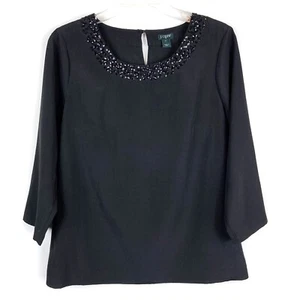 Blusa para mujer J Crew cuello de lentejuelas negro manga 3/4 talla S - Imagen 1 de 6
